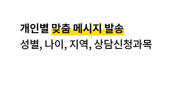 개인별 맞춤 메시지 발송 성별, 나이, 지역, 상담신청과목